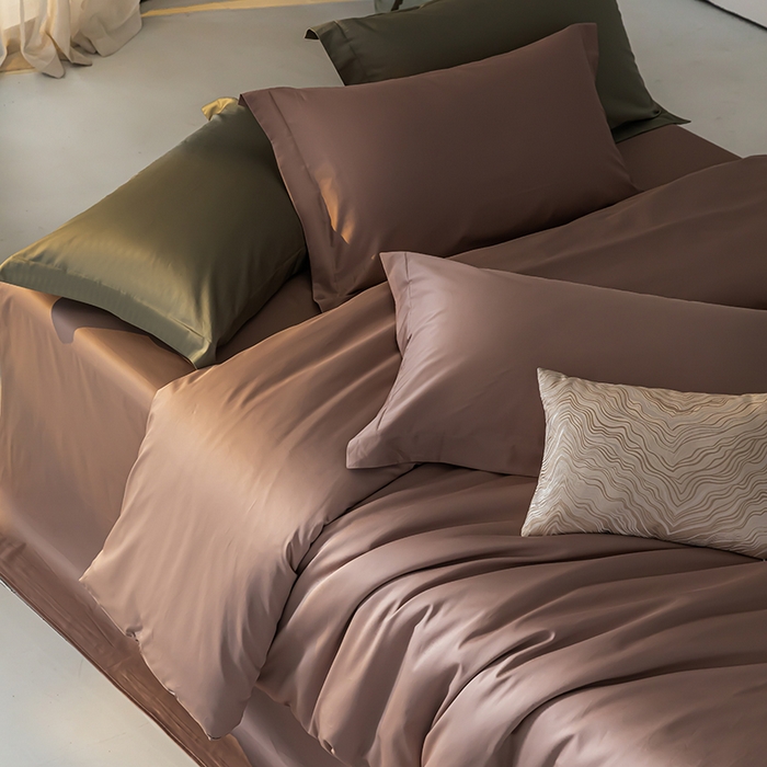 91家纺网 家纺一手货源 找家纺 轩和 2024新款70支埃及匹马棉纯色四件套床笠床单款5个尺寸不断货 山茶色