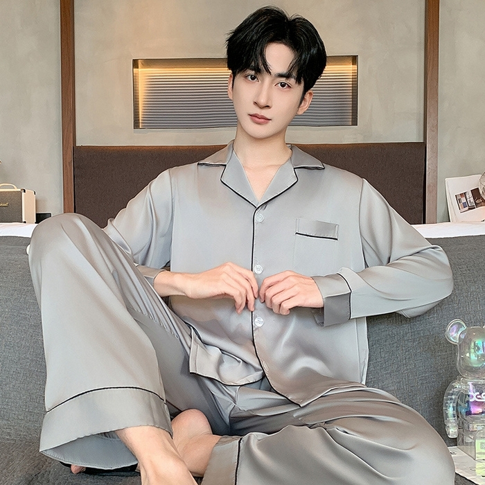 91家纺网 家纺一手货源 找家纺 （总）洛兰沙家居馆【只代发】【只代发】 2025新款男士冰丝高级感睡衣翻领男士宽松款休闲可外出夏季居家