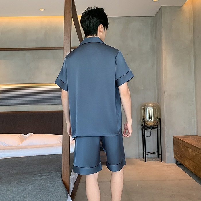 91家纺网 家纺一手货源 找家纺 （总）洛兰沙家居馆【只代发】【只代发】 2025新款男士冰丝高级感睡衣翻领男士宽松款休闲可外出夏季居家