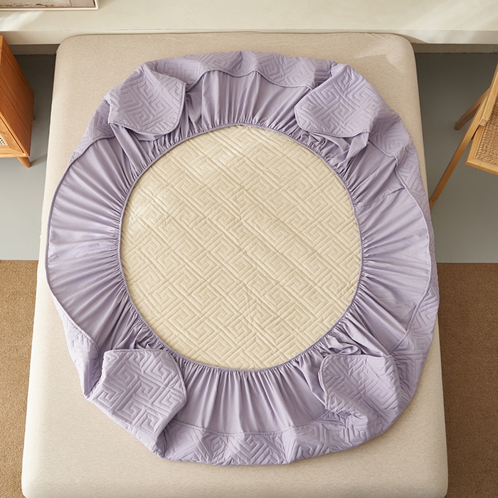 91家纺网 家纺一手货源 找家纺 鑫琪莱家纺 2026新款水洗棉绗绣夹棉床笠 夹棉床笠-烟熏紫