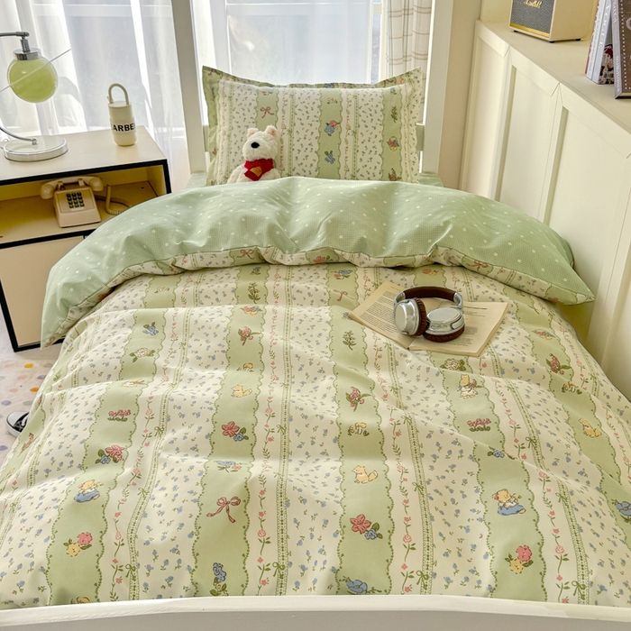 91家纺网 家纺一手货源 找家纺 鑫宇 2025新款磨毛130g加厚学生宿舍三件套床单床笠款学生上下铺六件套 采薇