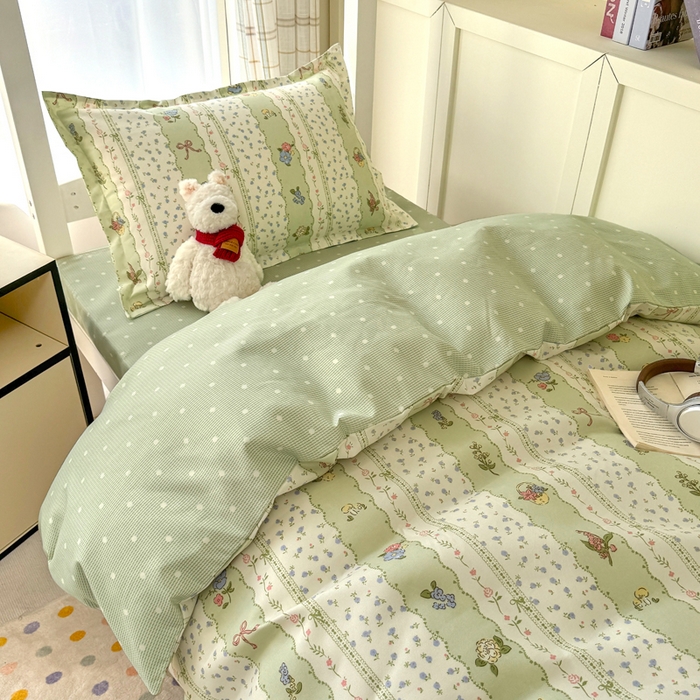 91家纺网 家纺一手货源 找家纺 鑫宇 2025新款磨毛130g加厚学生宿舍三件套床单床笠款学生上下铺六件套 采薇