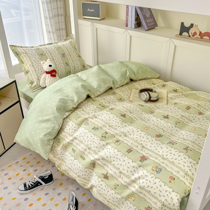 91家纺网 家纺一手货源 找家纺 鑫宇 2025新款磨毛130g加厚学生宿舍三件套床单床笠款学生上下铺六件套 采薇