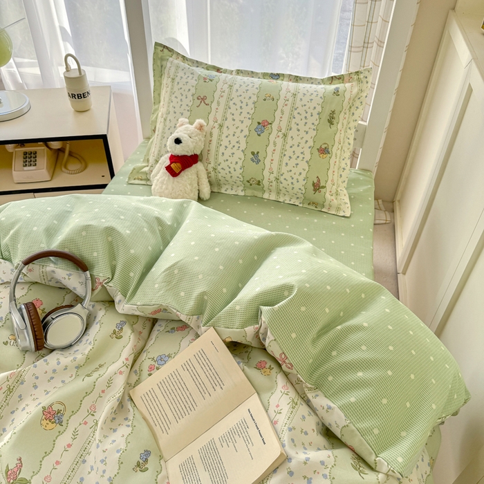 91家纺网 家纺一手货源 找家纺 鑫宇 2025新款磨毛130g加厚学生宿舍三件套床单床笠款学生上下铺六件套 采薇