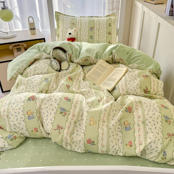 91家纺网 家纺一手货源 找家纺 鑫宇 2025新款磨毛130g加厚学生宿舍三件套床单床笠款学生上下铺六件套 采薇