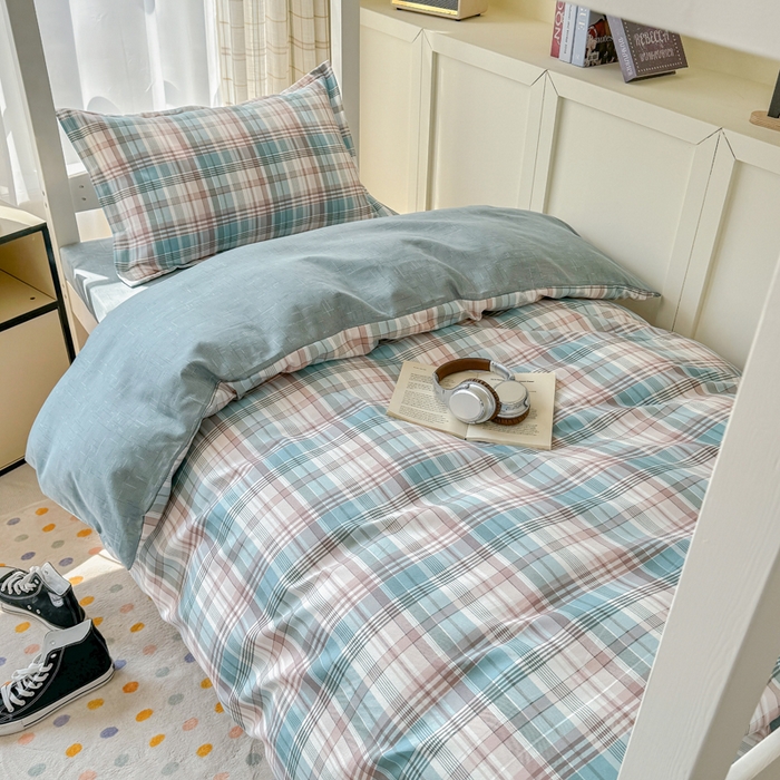 91家纺网 家纺一手货源 找家纺 鑫宇 2025新款磨毛130g加厚学生宿舍三件套床单床笠款学生上下铺六件套 彩绘格