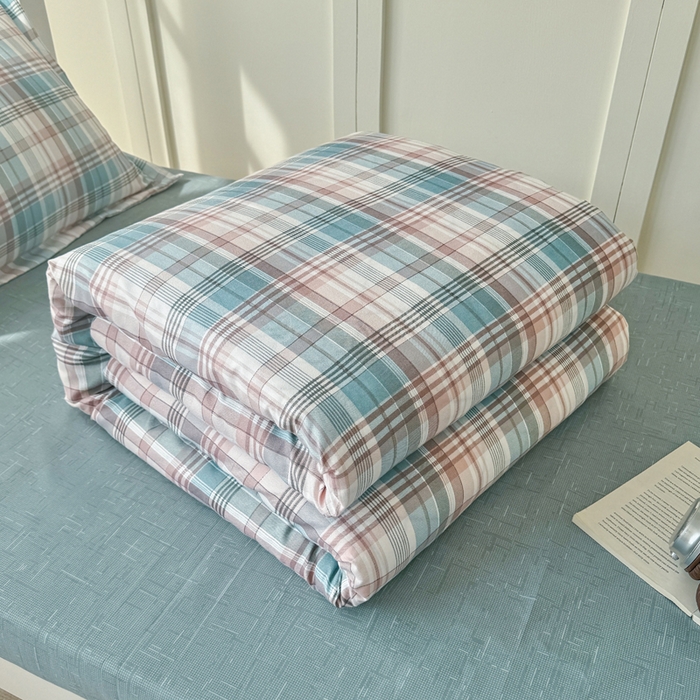 91家纺网 家纺一手货源 找家纺 鑫宇 2025新款磨毛130g加厚学生宿舍三件套床单床笠款学生上下铺六件套 彩绘格