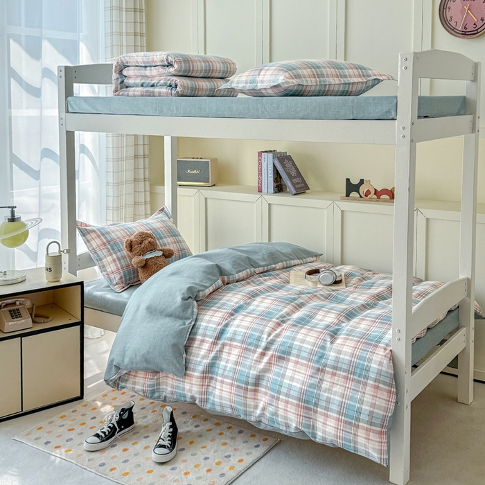 鑫宇 2025新款磨毛130g加厚学生宿舍三件套床单床笠款学生上下铺六件套 彩绘格