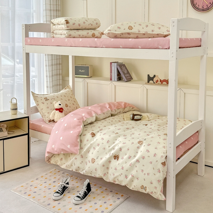 鑫宇 2025新款磨毛130g加厚学生宿舍三件套床单床笠款学生上下铺六件套 花园熊宝