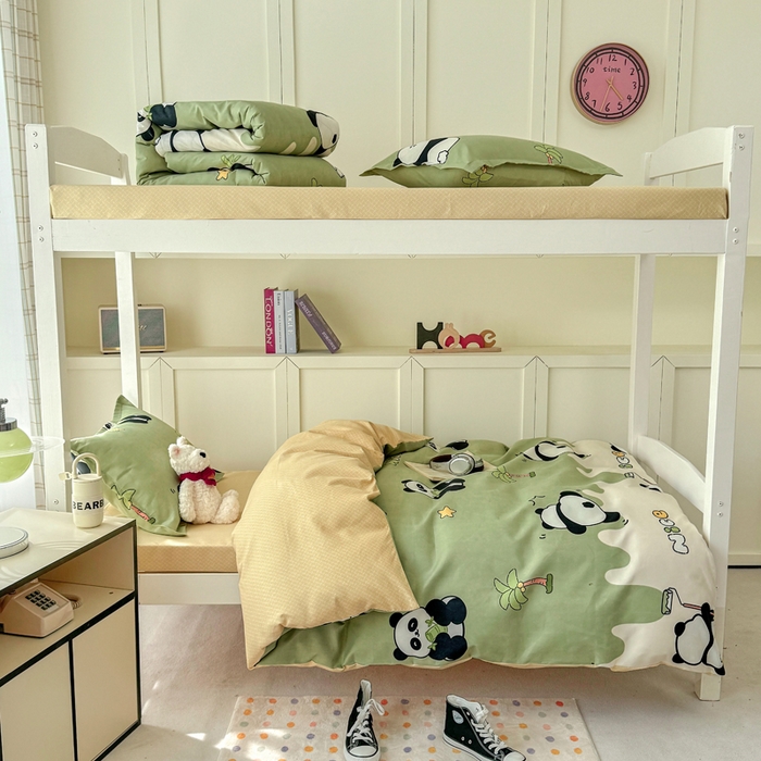 91家纺网 家纺一手货源 找家纺 鑫宇 2025新款磨毛130g加厚学生宿舍三件套床单床笠款学生上下铺六件套 活力熊猫