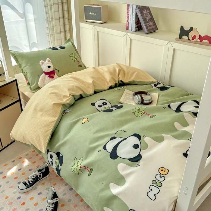 91家纺网 家纺一手货源 找家纺 鑫宇 2025新款磨毛130g加厚学生宿舍三件套床单床笠款学生上下铺六件套 活力熊猫