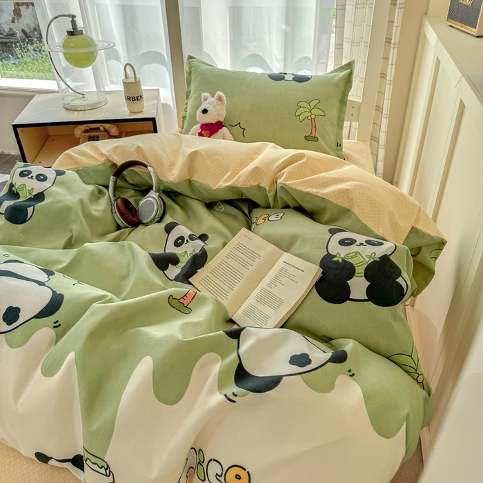 91家纺网 家纺一手货源 找家纺 鑫宇 2025新款磨毛130g加厚学生宿舍三件套床单床笠款学生上下铺六件套 活力熊猫