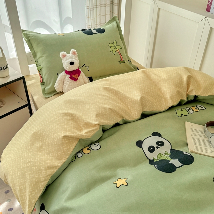 91家纺网 家纺一手货源 找家纺 鑫宇 2025新款磨毛130g加厚学生宿舍三件套床单床笠款学生上下铺六件套 活力熊猫