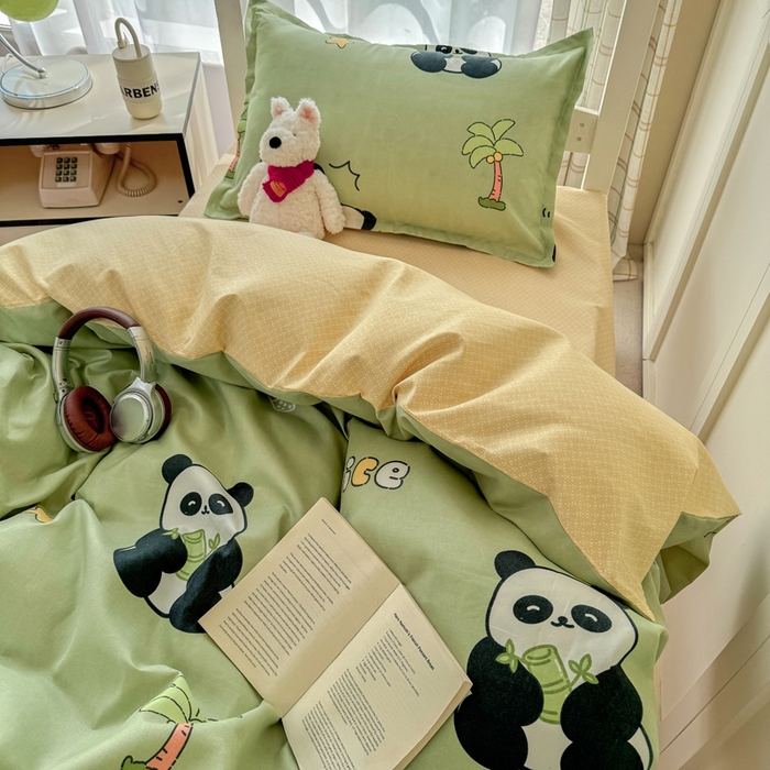 91家纺网 家纺一手货源 找家纺 鑫宇 2025新款磨毛130g加厚学生宿舍三件套床单床笠款学生上下铺六件套 活力熊猫