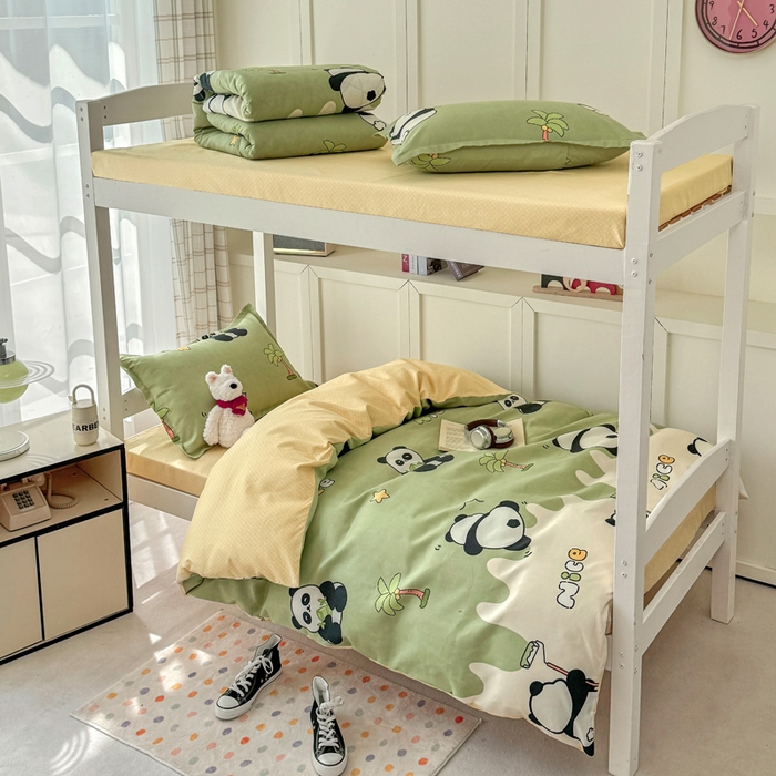 91家纺网 家纺一手货源 找家纺 鑫宇 2025新款磨毛130g加厚学生宿舍三件套床单床笠款学生上下铺六件套 活力熊猫