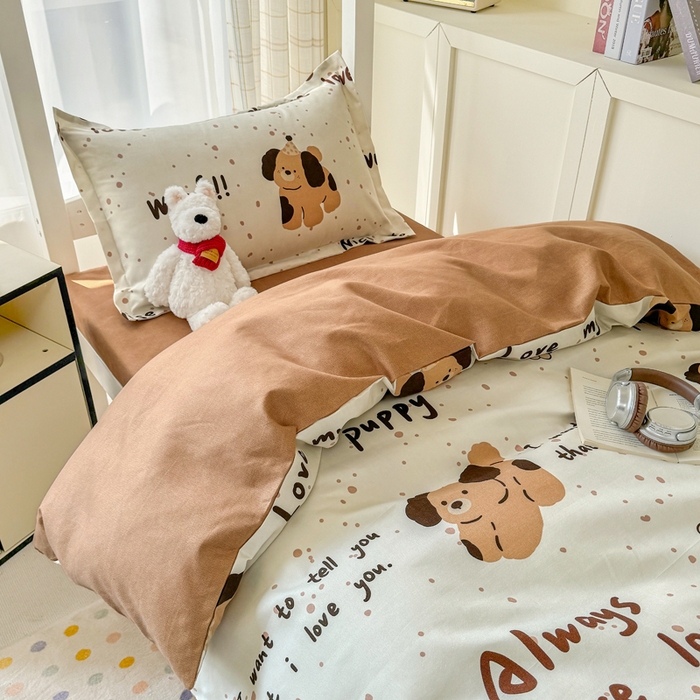 91家纺网 家纺一手货源 找家纺 鑫宇 2025新款磨毛130g加厚学生宿舍三件套床单床笠款学生上下铺六件套 家有萌宠