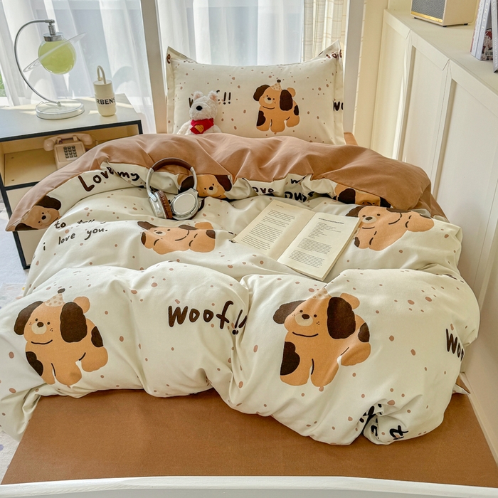 91家纺网 家纺一手货源 找家纺 鑫宇 2025新款磨毛130g加厚学生宿舍三件套床单床笠款学生上下铺六件套 家有萌宠