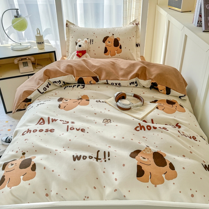 91家纺网 家纺一手货源 找家纺 鑫宇 2025新款磨毛130g加厚学生宿舍三件套床单床笠款学生上下铺六件套 家有萌宠