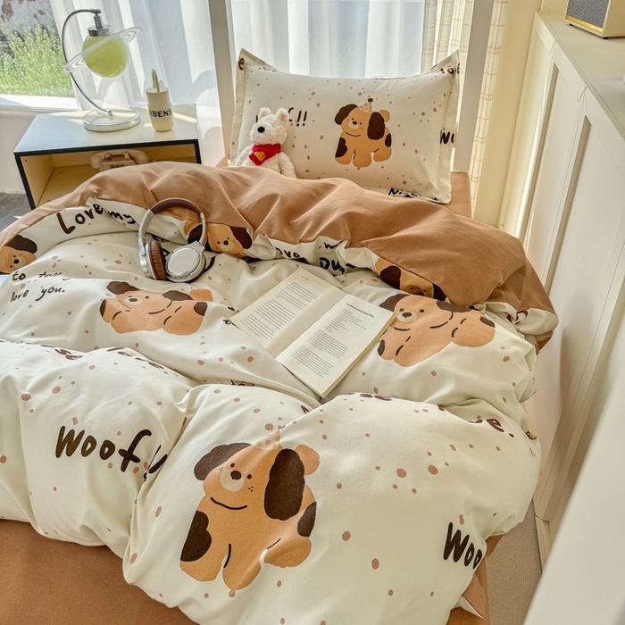 91家纺网 家纺一手货源 找家纺 鑫宇 2025新款磨毛130g加厚学生宿舍三件套床单床笠款学生上下铺六件套 家有萌宠