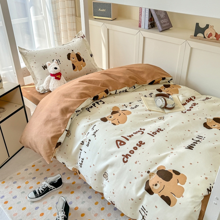 91家纺网 家纺一手货源 找家纺 鑫宇 2025新款磨毛130g加厚学生宿舍三件套床单床笠款学生上下铺六件套 家有萌宠