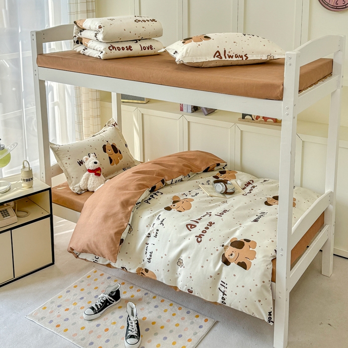 91家纺网 家纺一手货源 找家纺 鑫宇 2025新款磨毛130g加厚学生宿舍三件套床单床笠款学生上下铺六件套 家有萌宠