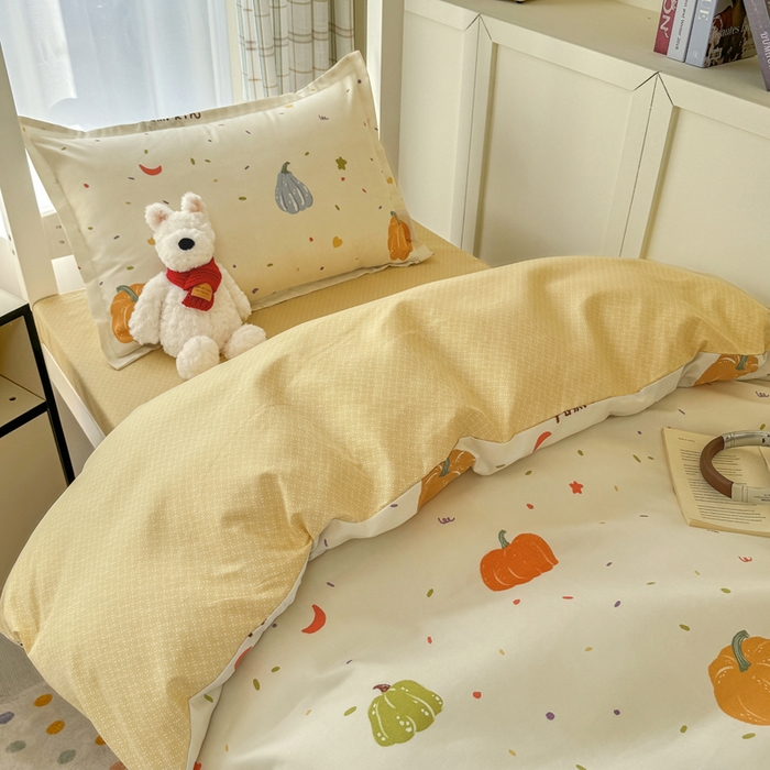 91家纺网 家纺一手货源 找家纺 鑫宇 2025新款磨毛130g加厚学生宿舍三件套床单床笠款学生上下铺六件套 南瓜园