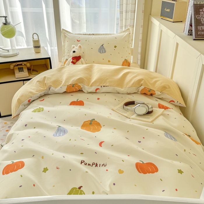 91家纺网 家纺一手货源 找家纺 鑫宇 2025新款磨毛130g加厚学生宿舍三件套床单床笠款学生上下铺六件套 南瓜园