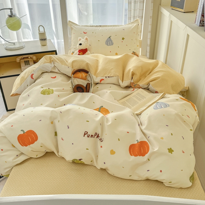 91家纺网 家纺一手货源 找家纺 鑫宇 2025新款磨毛130g加厚学生宿舍三件套床单床笠款学生上下铺六件套 南瓜园