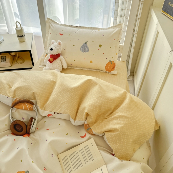 91家纺网 家纺一手货源 找家纺 鑫宇 2025新款磨毛130g加厚学生宿舍三件套床单床笠款学生上下铺六件套 南瓜园