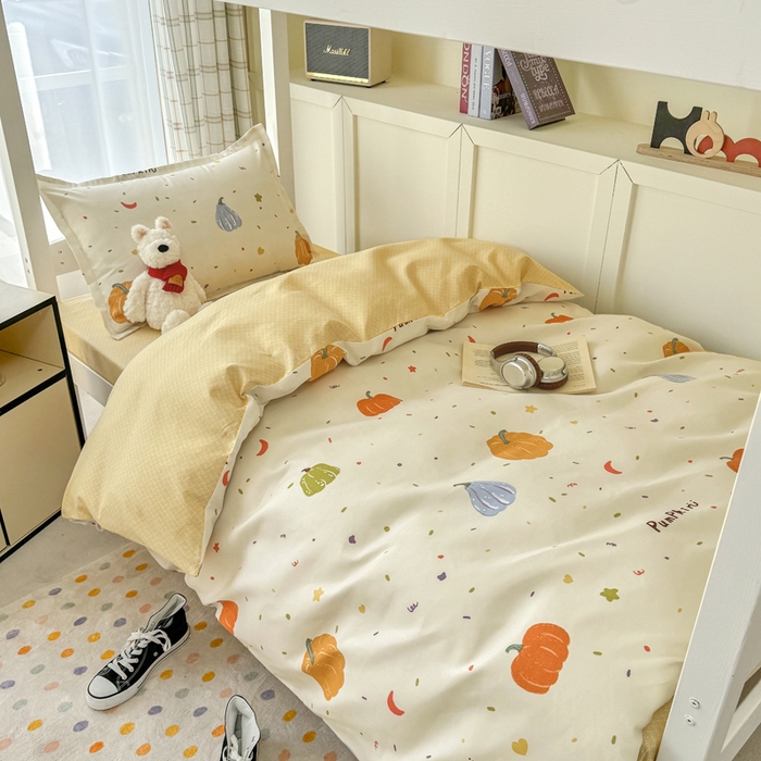 91家纺网 家纺一手货源 找家纺 鑫宇 2025新款磨毛130g加厚学生宿舍三件套床单床笠款学生上下铺六件套 南瓜园