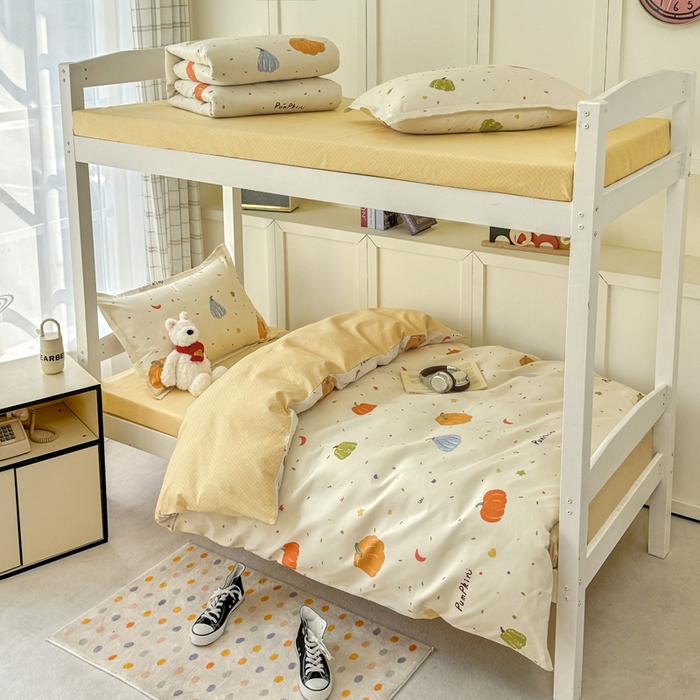 91家纺网 家纺一手货源 找家纺 鑫宇 2025新款磨毛130g加厚学生宿舍三件套床单床笠款学生上下铺六件套 南瓜园