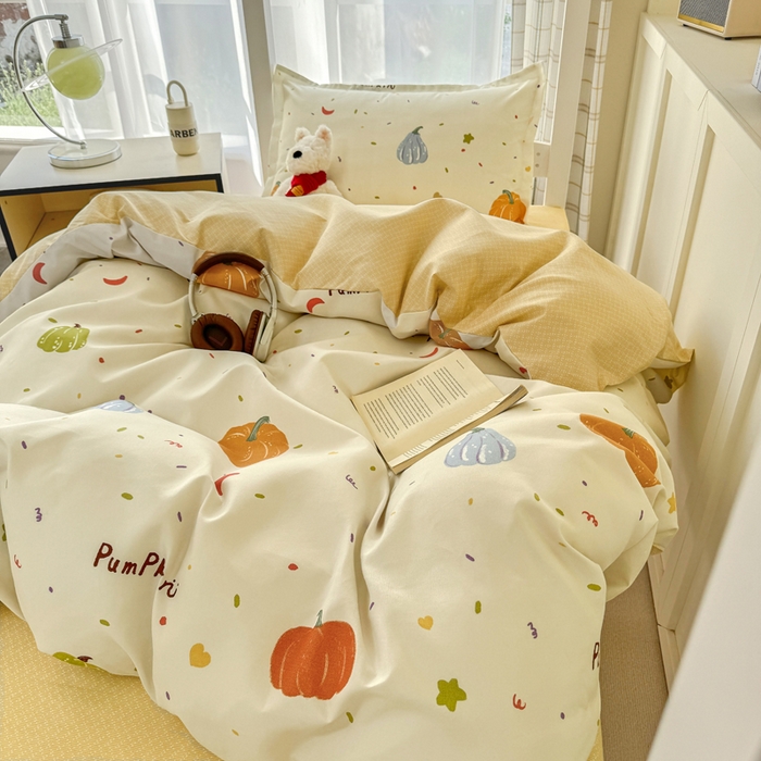 91家纺网 家纺一手货源 找家纺 鑫宇 2025新款磨毛130g加厚学生宿舍三件套床单床笠款学生上下铺六件套 南瓜园