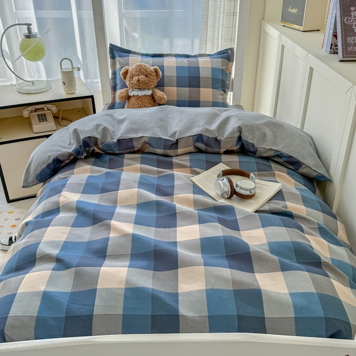 91家纺网 家纺一手货源 找家纺 鑫宇 2025新款磨毛130g加厚学生宿舍三件套床单床笠款学生上下铺六件套 千趣格