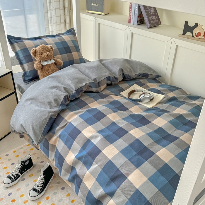 91家纺网 家纺一手货源 找家纺 鑫宇 2025新款磨毛130g加厚学生宿舍三件套床单床笠款学生上下铺六件套 千趣格