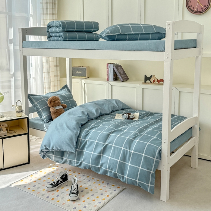 鑫宇 2025新款磨毛130g加厚学生宿舍三件套床单床笠款学生上下铺六件套 时间格