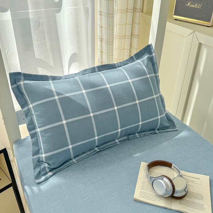 91家纺网 家纺一手货源 找家纺 鑫宇 2025新款磨毛130g加厚学生宿舍三件套床单床笠款学生上下铺六件套 时间格