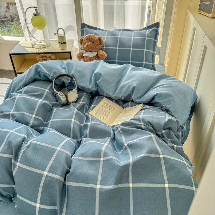 91家纺网 家纺一手货源 找家纺 鑫宇 2025新款磨毛130g加厚学生宿舍三件套床单床笠款学生上下铺六件套 时间格