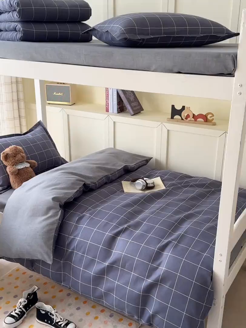 91家纺网 家纺一手货源 找家纺 鑫宇 2025新款磨毛130g加厚学生宿舍三件套床单床笠款学生上下铺六件套 安格利