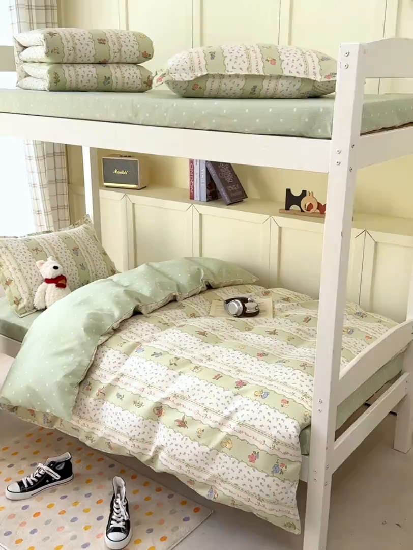 91家纺网 家纺一手货源 找家纺 鑫宇 2025新款磨毛130g加厚学生宿舍三件套床单床笠款学生上下铺六件套 采薇