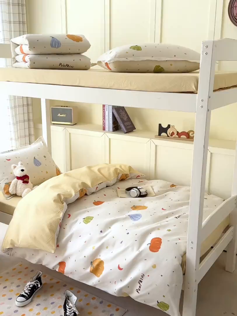 91家纺网 家纺一手货源 找家纺 鑫宇 2025新款磨毛130g加厚学生宿舍三件套床单床笠款学生上下铺六件套 南瓜园