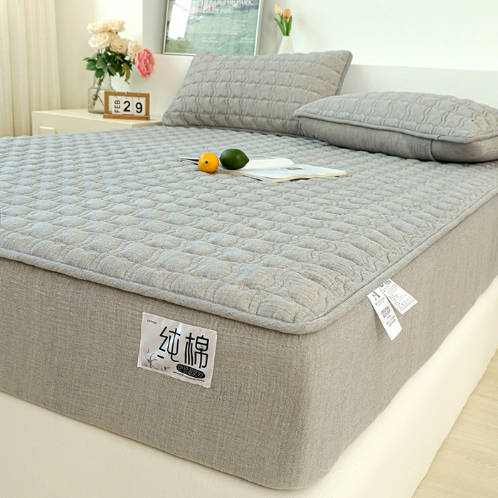 91家纺网 家纺一手货源 找家纺 （总）豪选家纺 2025新款A类抗菌高支高密纯棉色织正宗双层纱夹棉床笠