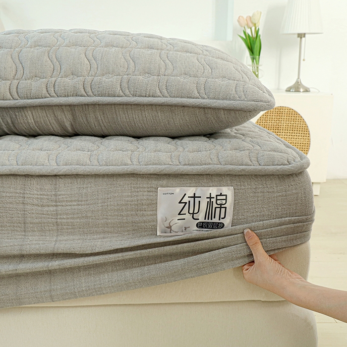 91家纺网 家纺一手货源 找家纺 （总）豪选家纺 2025新款A类抗菌高支高密纯棉色织正宗双层纱夹棉床笠