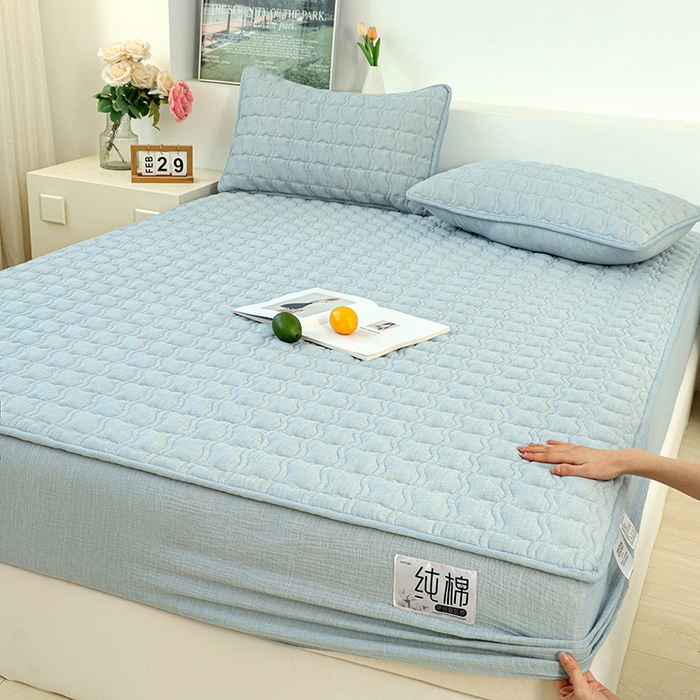 91家纺网 家纺一手货源 找家纺 （总）豪选家纺 2025新款A类抗菌高支高密纯棉色织正宗双层纱夹棉床笠