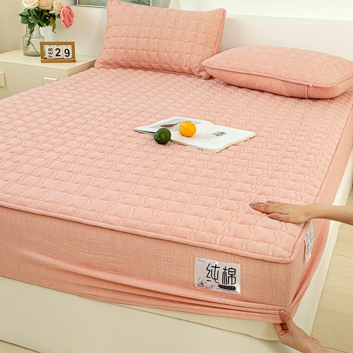 91家纺网 家纺一手货源 找家纺 （总）豪选家纺 2025新款A类抗菌高支高密纯棉色织正宗双层纱夹棉床笠