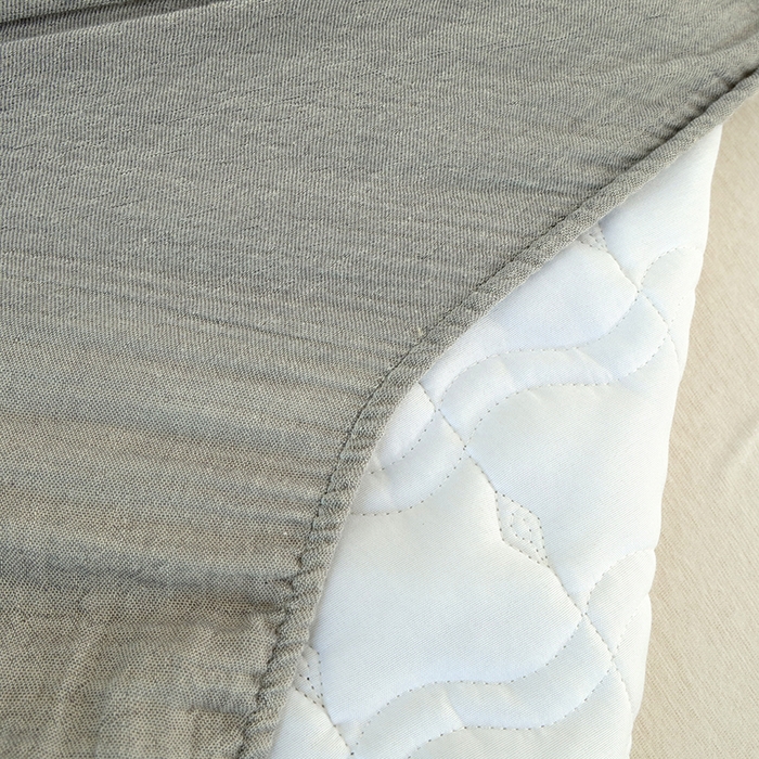 91家纺网 家纺一手货源 找家纺 豪选家纺 2025新款A类抗菌高支高密纯棉色织正宗双层纱夹棉床笠 晨雾灰