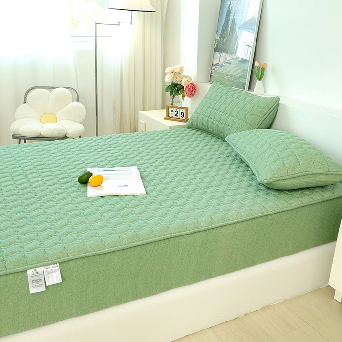 91家纺网 家纺一手货源 找家纺 豪选家纺 2025新款A类抗菌高支高密纯棉色织正宗双层纱夹棉床笠 薄荷绿