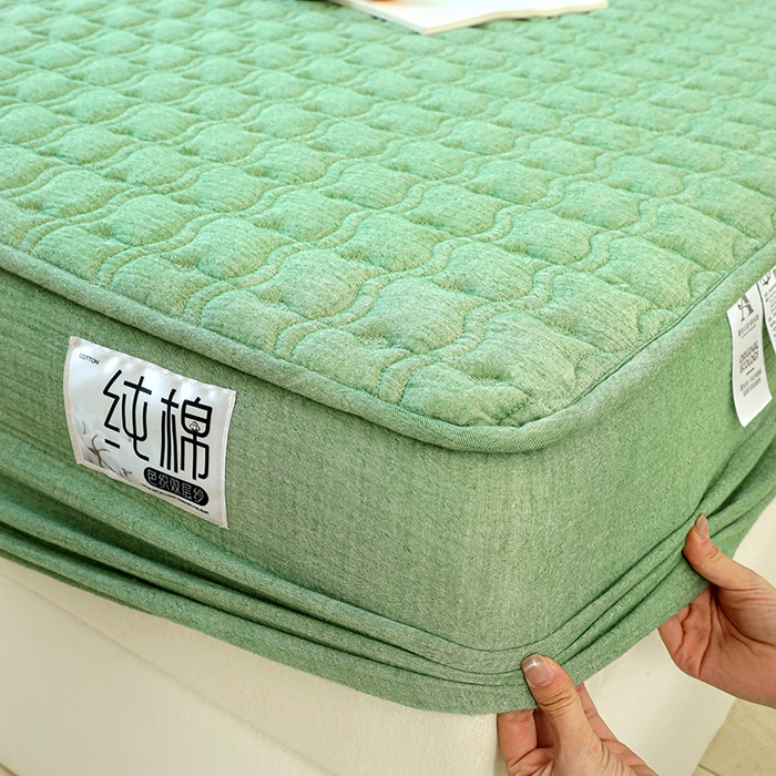 91家纺网 家纺一手货源 找家纺 豪选家纺 2025新款A类抗菌高支高密纯棉色织正宗双层纱夹棉床笠 薄荷绿