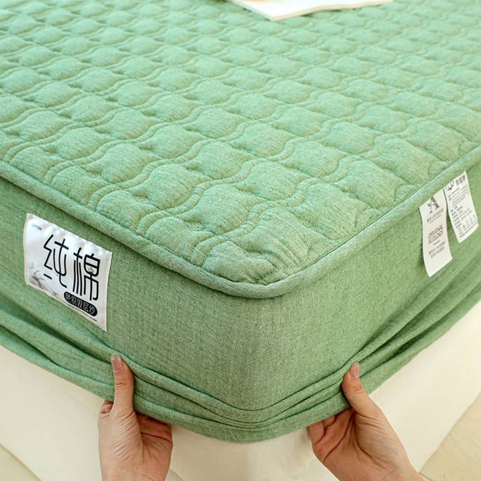 91家纺网 家纺一手货源 找家纺 豪选家纺 2025新款A类抗菌高支高密纯棉色织正宗双层纱夹棉床笠 薄荷绿