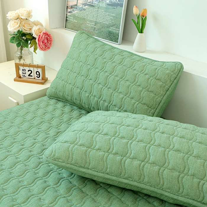 91家纺网 家纺一手货源 找家纺 豪选家纺 2025新款A类抗菌高支高密纯棉色织正宗双层纱夹棉床笠 薄荷绿