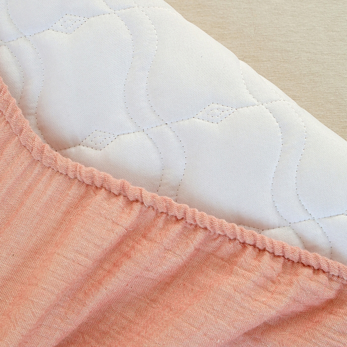 91家纺网 家纺一手货源 找家纺 豪选家纺 2025新款A类抗菌高支高密纯棉色织正宗双层纱夹棉床笠 蔷薇粉